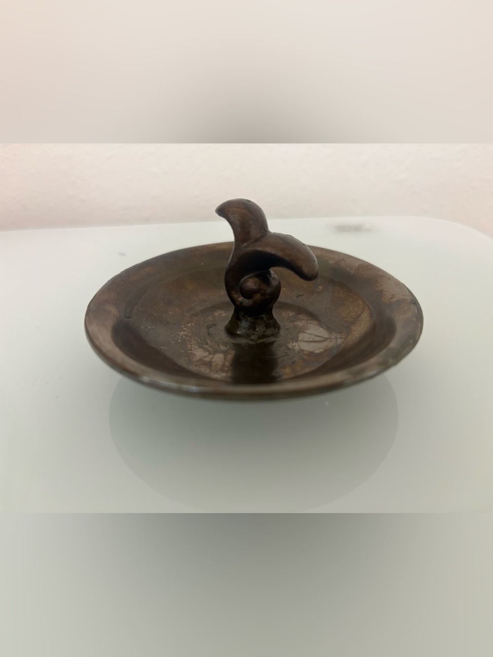 Brass Decorative Ring Dish with Swirl Handle - Brown